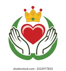 Claddagh Símbolo de Amor Irlandês com Duas Mãos, Coração e Ilustração de Vetor de Coroa - Desenho Animado, Clipart e Design de Arte de Linha