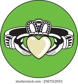 Claddagh Ring with Gold Heart and Green Circle