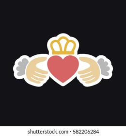 claddagh ring icon, sticker. vector illustration