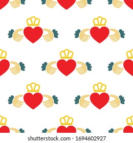 claddagh ring seamless doodle pattern, vector illustration