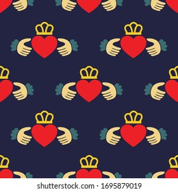 claddagh ring seamless doodle pattern, vector illustration