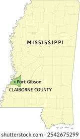 Claiborne County e cidade de Port Gibson localização no mapa do estado do Mississippi