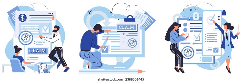 Claim application vector illustration. Carefully read agreement before signing The claim form serves as record your request Choose right option on application form Completing form requires attention