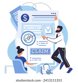 Claim application vector illustration. A claim application concept guides you through process Make sure to check appropriate boxes on form The claim form requires specific information for validation