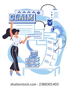 Claim application vector illustration. Filling out claim application is first step in process The application form requires detailed information for examination A checklist can help you ensure all