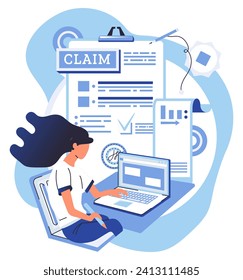 Claim application vector illustration. The claim application metaphorically represents your financial journey Examining each checkbox is essential for complete application The form filling process