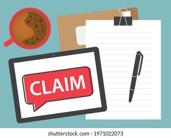 claim banner on tablet screen - vector illustration