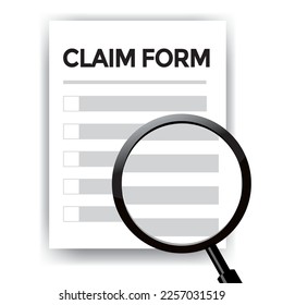 claim form, magnifying glass, vector illustration 