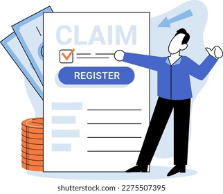 Claim form, man filling out checklis, write personal information into document. Application form paper applying for job or registering claim for health insurance. Person answers questions in survey