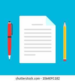 Claim form paper sheet page flat design style with pen and pencil to fill out vector illustration isolated on light blue vector illustration