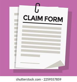 formulario de reclamación, documentos adjuntos a un clip, ilustración vectorial 