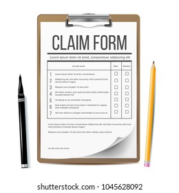 Claim Form Vector. Business Document. Accident And Insurance Concept. Realistic Illustration