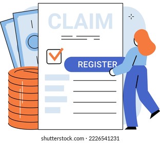 Claim form, woman filling out checklis, Online claim form with marks. Application form document applying for job or registering claim for health insurance. Female applicant answers questions in survey