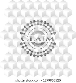 Claim grey emblem with cube white background