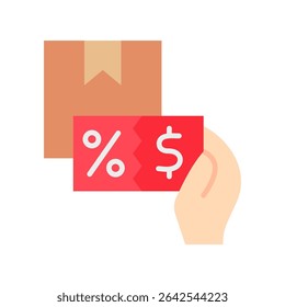 Claim Oferecer cor plana, ícone mini ilustração. use para conceito moderno, impressão, UI, kit UX, web e desenvolvimento de aplicativos. Vetor relacionado à oferta de produtos, marketing, negócios.