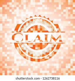 Claim orange tile background illustration. Square geometric mosaic seamless pattern with emblem inside.