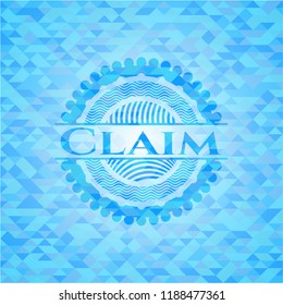 Claim sky blue emblem with mosaic ecological style background
