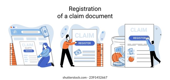 Claim vector illustration. Complete claim form for insurance, turning paperwork into personalized deal Navigate paperwork landscape with ease, turning your claim into financial project Transform