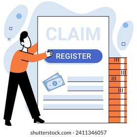 Claim vector illustration. Register your claim effortlessly, turning complex paperwork into straightforward process Compensate wisely by navigating claim form with clear financial statement Turn