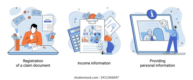 Claim vector illustration. Secure your financial future by organizing your claim paperwork with precision Simplify claim process with organized financial schedule and clear paperwork Turn claim