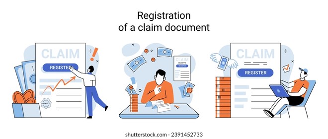 Claim vector illustration. Simplify claim process with organized financial schedule and clear paperwork Turn claim document into financial guide, leading you to compensation success Organize