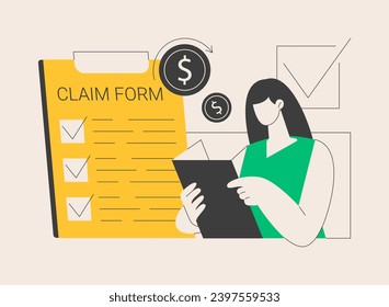 Claim your documents abstract concept vector illustration. Deductions, tax credits and expenses, job earnings, financial report, money refund, online tax form filing software abstract metaphor.