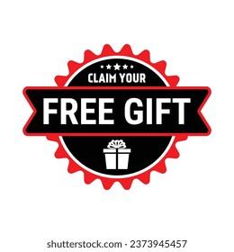 Claim Your Free Gift Box Icon Badge Vector Illustration, Gift Box Symbol, Marketing And Campaign Design Elements, Emblem, Label, Sticker, T Shirt Design Elements For Social Media Promotional Products