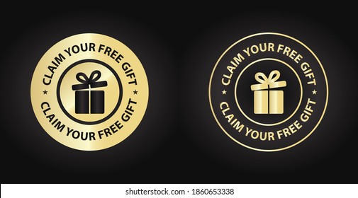Claim Your Free Gift Icon, Premium Golden Icon, Package Label Design Elements