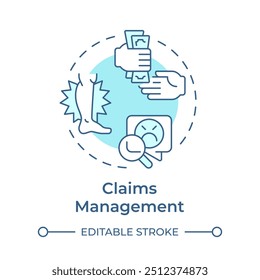 Claims management soft blue concept icon. Workers compensation, payment organization. Round shape line illustration. Abstract idea. Graphic design. Easy to use in infographic, presentation