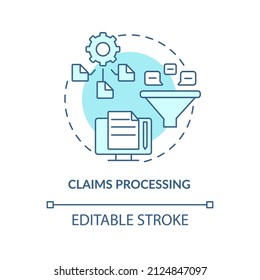 Claims processing turquoise concept icon. Examples of automation in business abstract idea thin line illustration. Isolated outline drawing. Editable stroke. Arial, Myriad Pro-Bold fonts used