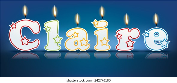 CLAIRE written with burning candles - vector illustration