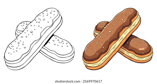 Clairs Line Art Vector Illustration Black and White with Coloring Sample. Bold and Easy Food, Sweets, Drinks, Dessert, and Snacks Coloring Pages for Adults and Kids.