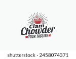 clam chowder logo with a combination of a bowl, clam and beautiful lettering in vintage style for restaurants, cafes, food trucks, etc.