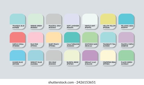 Paleta de guías de colores Clam con nombres de colores. Catálogo Muestras Plata con códigos RGB HEX y Nombres. Paleta de colores pastel, Paleta de colores pastel de madera y plástico, Paleta de colores de almeja de moda