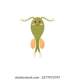 Clam or crawfish crustacean funny sea animal cartoon character, flat vector illustration isolated on white background. Marine crustacean or shellfish character.