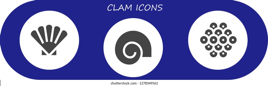  clam icon set. 3 filled clam icons. Simple modern icons about  - Shell, Caviar