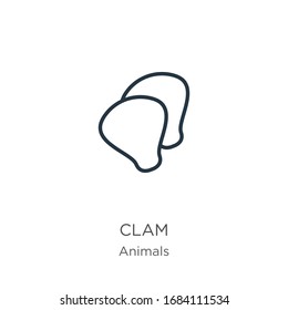 Clam icon. Thin linear clam outline icon isolated on white background from animals collection. Line vector sign, symbol for web and mobile