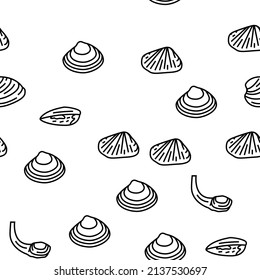 Clam Marine Sea Farm Nutrition Vector Seamless Pattern Thin Line Illustration