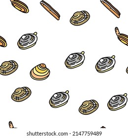 Clam Marine Sea Farm Nutrition Vector Seamless Pattern Thin Line Illustration