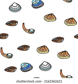 Clam Marine Sea Farm Nutrition Vector Seamless Pattern Thin Line Illustration