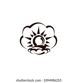 clam open with pearl outline vector illustration