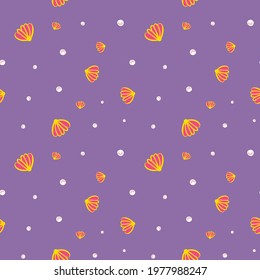 clam seashells and pearls seamless vector pattern