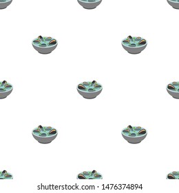 Clam soup pattern seamless. Seafood japanese background. shell bowl vector texture
