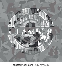 Clamber grey camouflaged emblem. Vector Illustration.