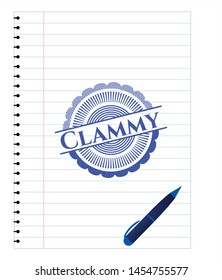 Clammy blue ink pen emblem. Vector Illustration. Detailed.