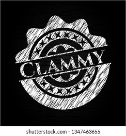 Clammy chalkboard emblem written on a blackboard