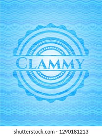 Clammy light blue water emblem background.