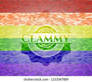 Clammy on mosaic background with the colors of the LGBT flag