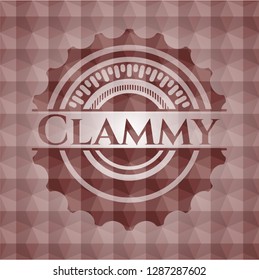 Clammy red badge with geometric background. Seamless.