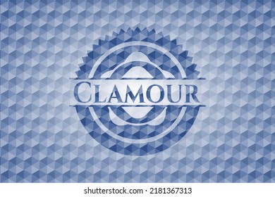 Clamour blue emblem with geometric pattern background. Vector Illustration. Detailed. 